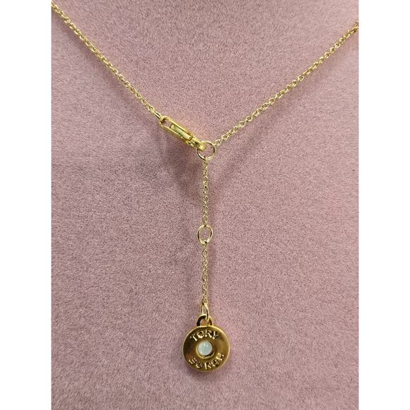 Tory Burch Kira Lazuli Logo Pendant Necklace on Delicate 16" Chain w/2" Extender - Picture 4 of 4